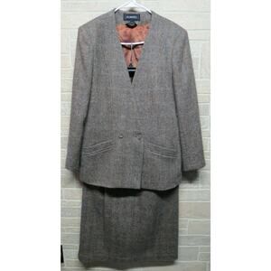 Vintage Domino 100% Wool Brown Business Skirt Suit Lined Size 10